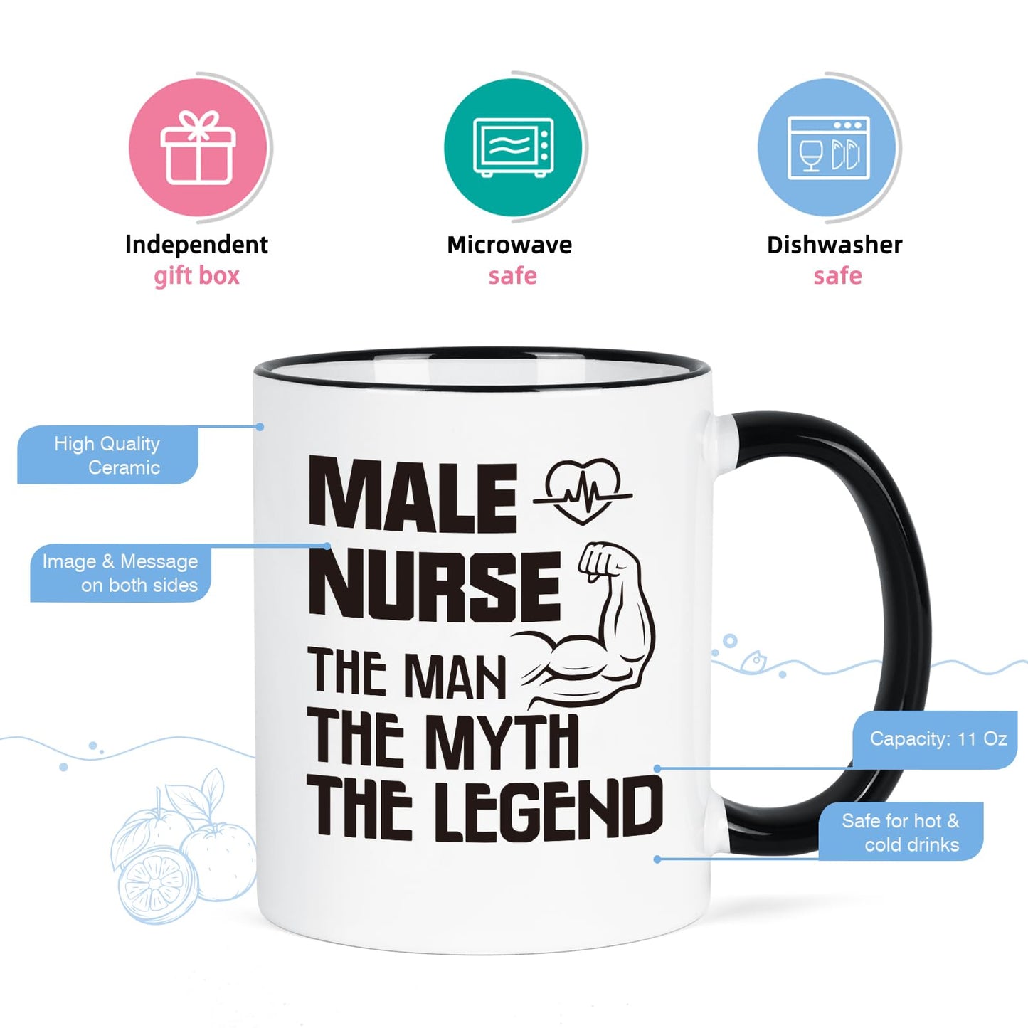 YHRJWN Male Nurse Gifts, The Man The Myth The Legend Mug, Nurse Gifts for Men, Graduation Birthday Nurses Appreciation Gift for Male Nurses, Colleague, Friends, 11 Oz Coffee Mug