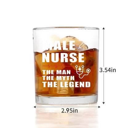 Jogskeor Male Nurse Whiskey Glass, 10oz The Man The Myth The Legend Engraved Rocks Glass, Unique Funny Gift for Male Nurses, Doctor, Medical Staff, Birthday Christmas Gift