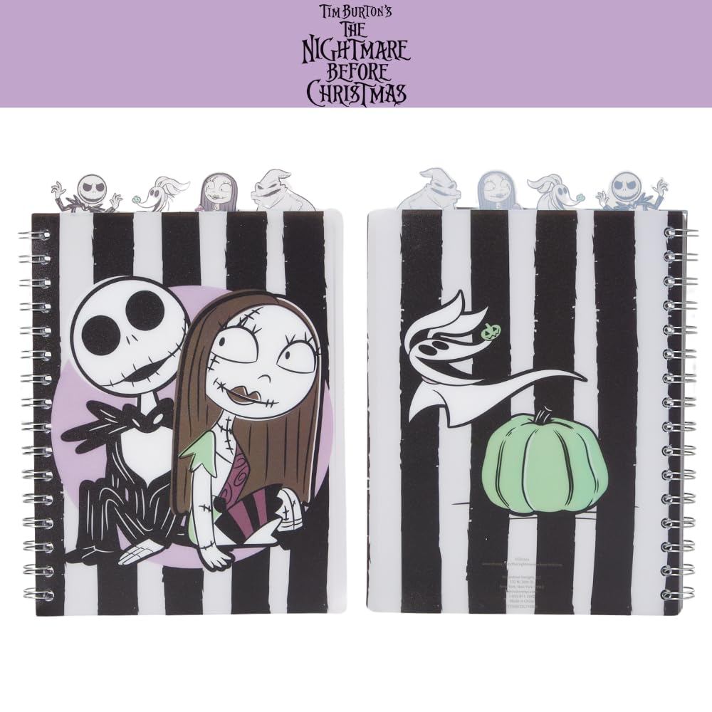 Nightmare Before Christmas Tab Journal Notebook, Spiral Bound, 96 Lined Pages, 8 x 7 inches, Black/White