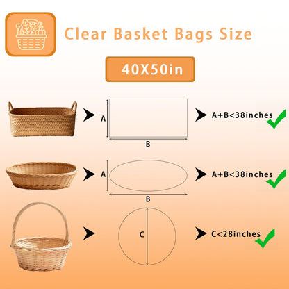 Volokitx 7-Pack 40x50 Inch Clear Cellophane Bags with 8 Colorful Pull Bows,Extra Large Cellophane Wrap for Gift Baskets, Baby Showers, Raffles, and Charity Auctions