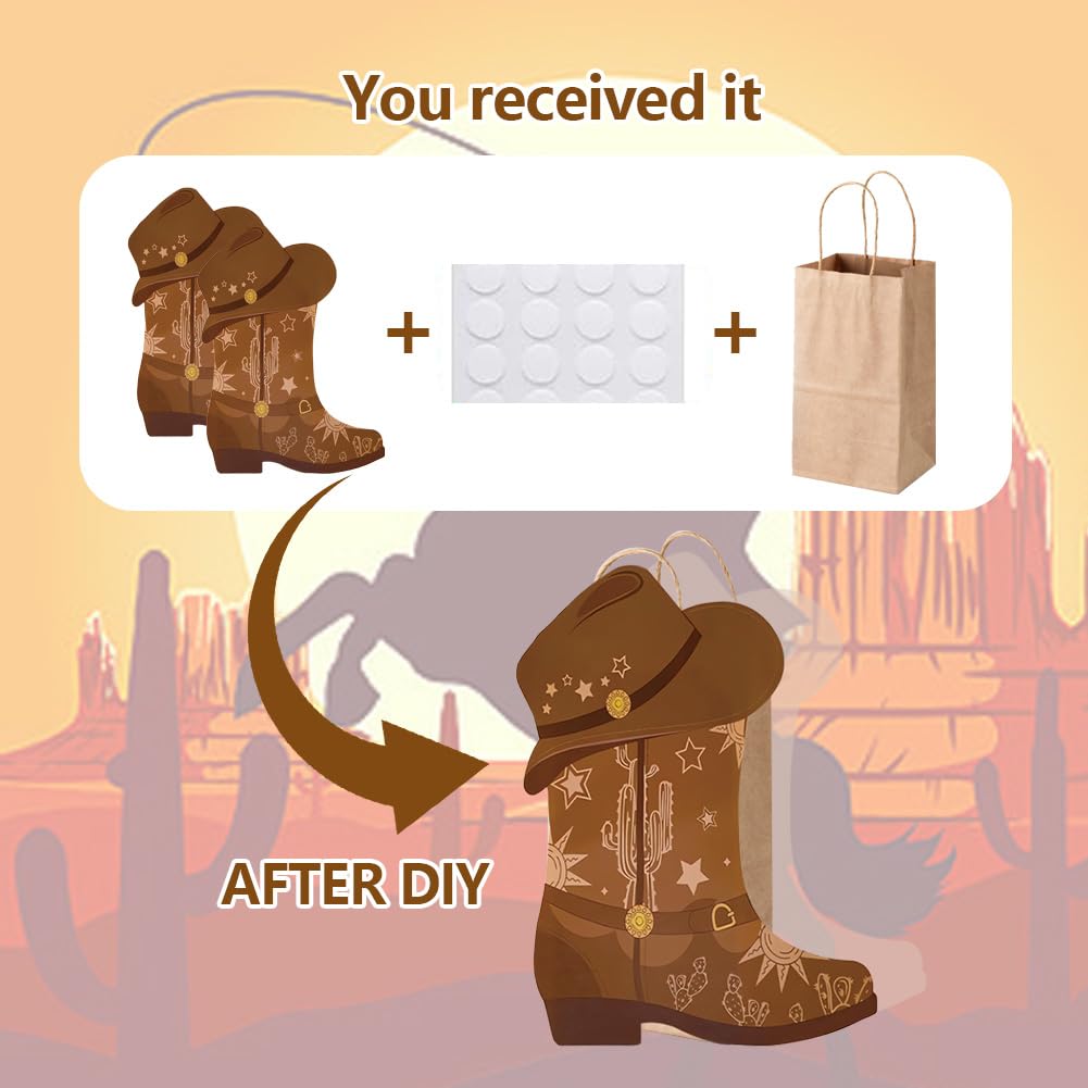 16 Pcs DIY Cowboy Boots Paper Bags Cowboy Hat Kraft Bags Western Theme Party Decorations Favors Wild West Gift Bag with Handles Rodeo Boot Hat Goodie Bag for Cowboy Birthday Bachelorette Party Supplies