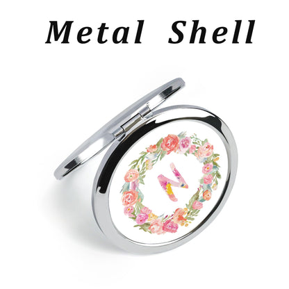 Personalized Gift for Women Girls Her, Custom Gifts for Adult Teen, Floral Monogram Alphabet Initial Compact Mirror for Birthday, Graduation, Mothers Day, Basket Stuffers