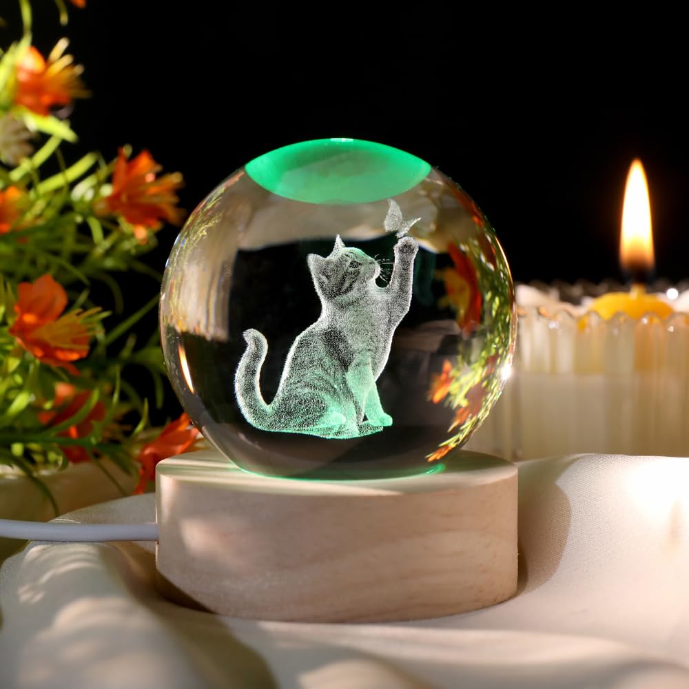 Cat Lover Gifts for Women 3D Cat Crystal Ball Themed Gift Mom Birthday Kitty Laddy Gift for Christmas Mothers Day
