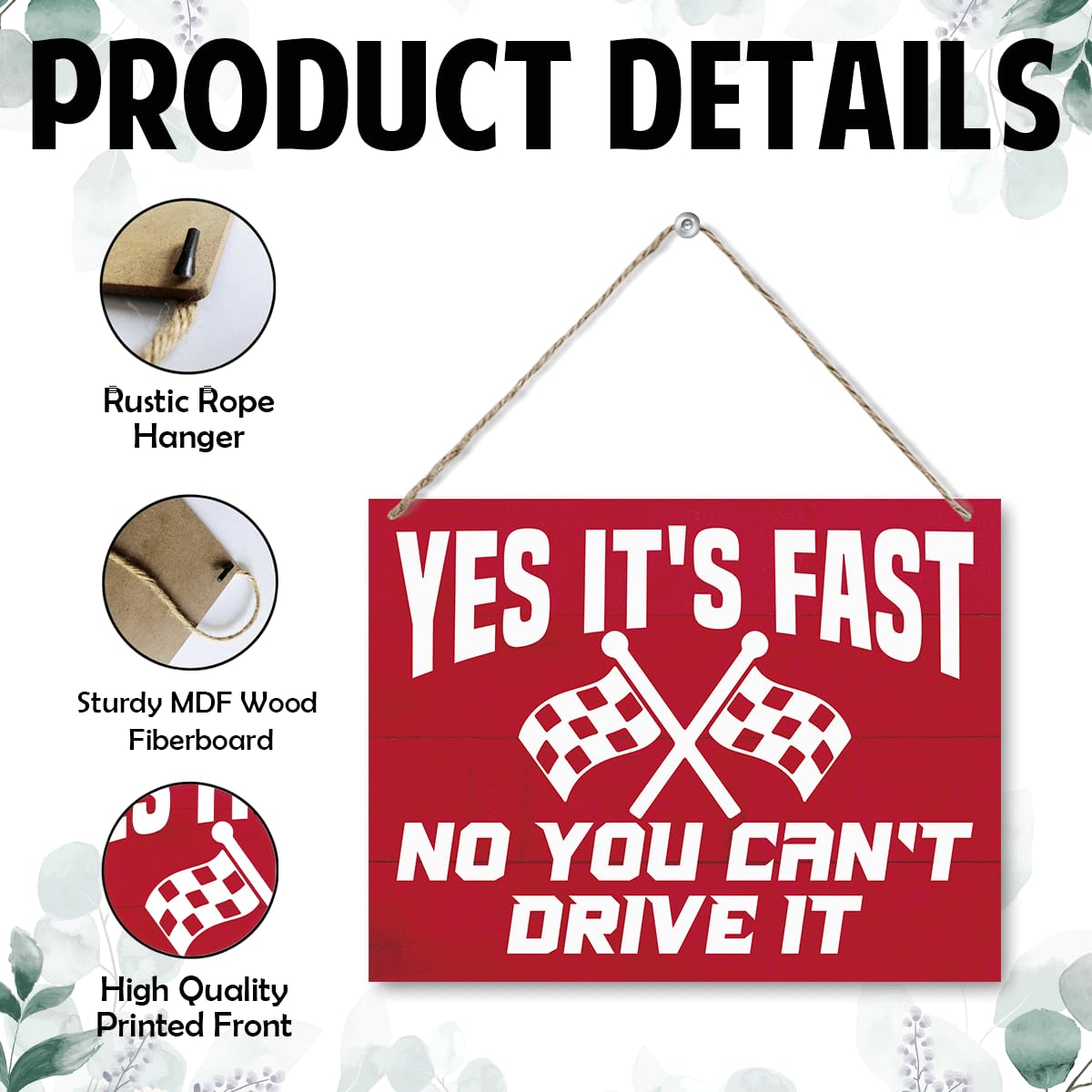 Funny Corvette Sign - Yes it's Fast No You Can't Drive It, Decorative Wooden Hanging Wall Plaque, Corvette Wall Art for Home Man Cave or Garage Decor, Car Lover Gift, 7.9 x 10.2 Inches