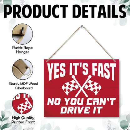 Funny Corvette Sign - Yes it's Fast No You Can't Drive It, Decorative Wooden Hanging Wall Plaque, Corvette Wall Art for Home Man Cave or Garage Decor, Car Lover Gift, 7.9 x 10.2 Inches