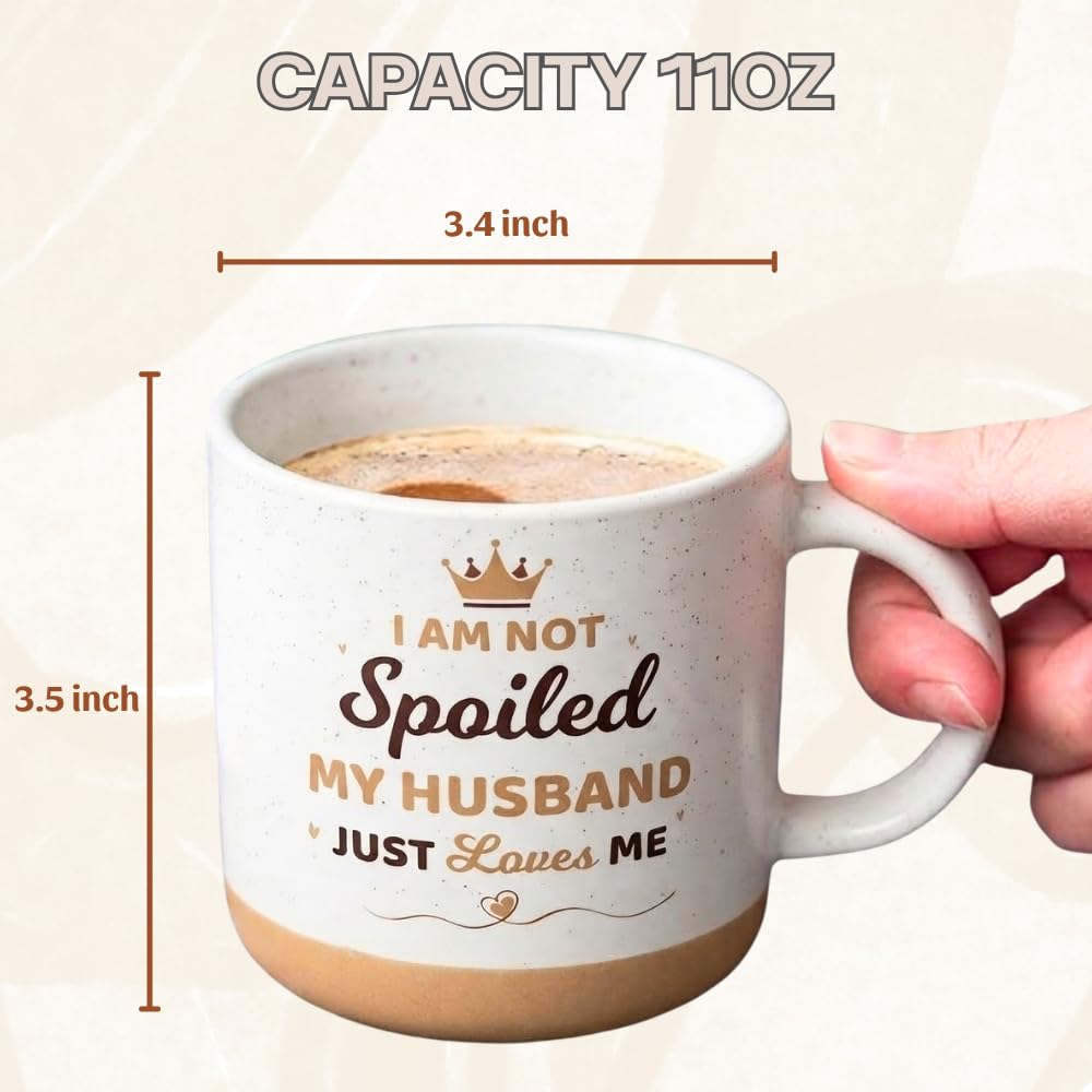 Mothers Day Gifts for Wife Mug, 11oz Stoneware Coffee Mug, Cute Wifey Coffee Mugs for Hot and Cold Drinks, Ceramic Mug for Spoiled Wife on Mother’s Day, Dishwasher and Microwave Safe