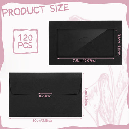 120 Packs Gift Card Envelopes Sleeves Credit Card Size with Window Greeting Card Mailing Envelopes Business Small Envelopes Pockets for Party Festivals (Black, 3.9 x 2.4 Inch)