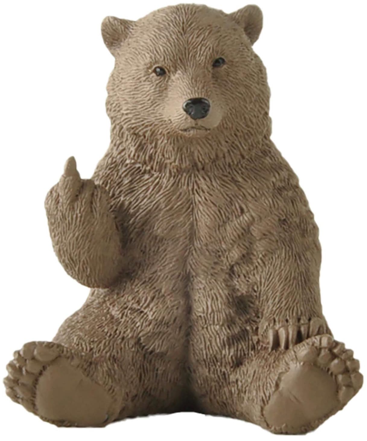 JFSM INC. Holiday Stocking Stuffer, Brown Bear Raising Middle Finger Figurine Funny Hilarious Decor - Gifts, Cabin Themed