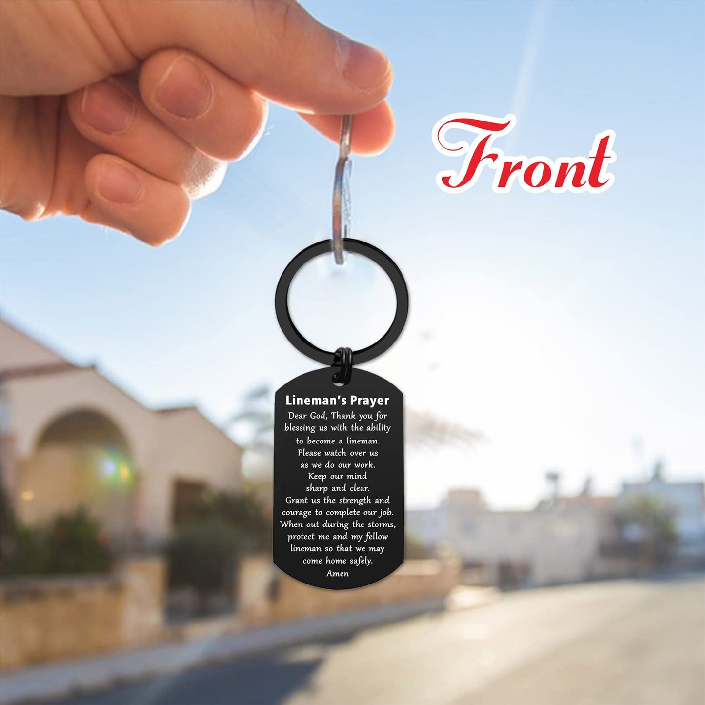 ENGZHI Lineman Gifts for Men - God Please Watch Over Us - Linemans Prayer Keychain Gifts for Him Husband Boyfriend
