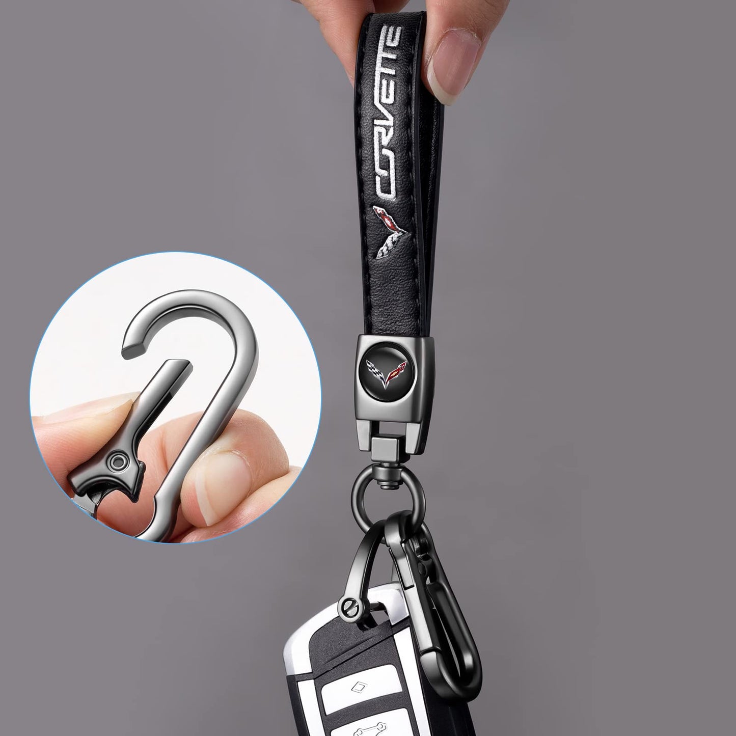 TACOMA Genuine Leather Car Key Chain for Corvette C4 C6 C5 C7 C8 Z06 KeyChain for Men and Women Family Present Key Ring Accessories Black