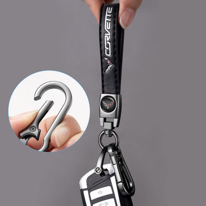 TACOMA Genuine Leather Car Key Chain for Corvette C4 C6 C5 C7 C8 Z06 KeyChain for Men and Women Family Present Key Ring Accessories Black