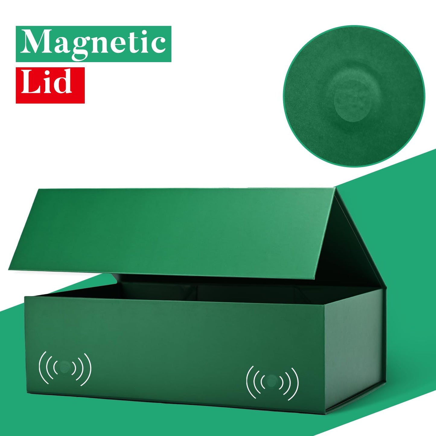 LIFELUM Green Gift Box for Presents 1 Pack 13.85 x 8.35 x 4.45 inch Big Decorative Large Gift Box for Clothes with Magnetic Lids Luxury Accessories Card, Ribbon, Filler,Sticker