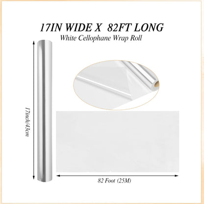woric Cellophane Wrap for Gift Baskets 17”In X 82’ Ft Clear Cellophane Wrap Roll Gift Basket Wrapping Plastic for Graduation Gifts Baskets Treats Cookies Bouquets Birthday Wedding