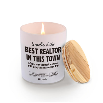 Smells Like Best Realtor in This Town Realtors Gifts Brokers Real Estate Agents Closing Gifts for Realtor Salesman Saleswomen Scented Candle for Home Office Jar Candle Floral Lavender Scent 9.5 oz