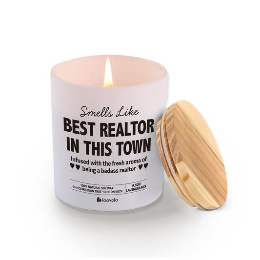 Smells Like Best Realtor in This Town Realtors Gifts Brokers Real Estate Agents Closing Gifts for Realtor Salesman Saleswomen Scented Candle for Home Office Jar Candle Floral Lavender Scent 9.5 oz