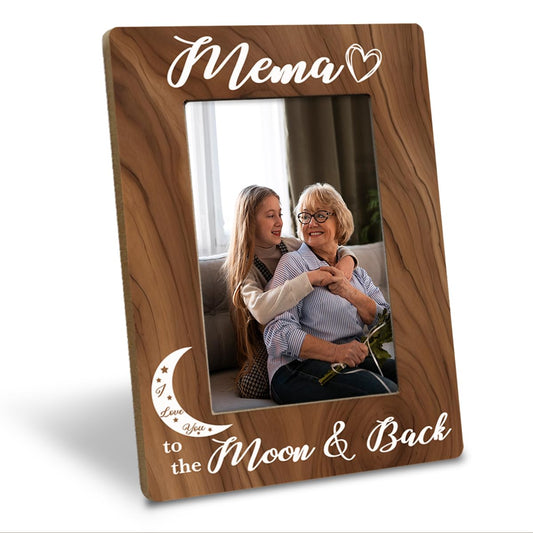 Mema Gift, Ideal Birthday Gift for Mema, Mother's Day Gift for Mema Grandma Mom, Mema I Love You to The Moon and Back Photo Frame, Holds 4 x 6 Inch Photo, Farmhouse Wooden Picture Frame Gift