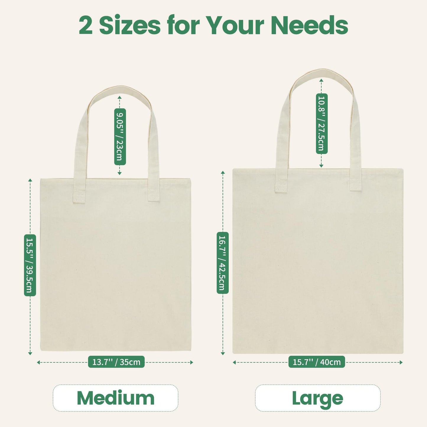 Carbrea 12 Pack Canvas Tote Bag - Lightweight Thin Tote Bags Bulk Blank Shopping Reusable Grocery Bags for DIY Gift Sublimation Activity - Beige