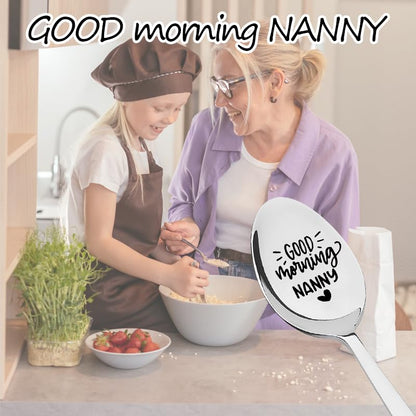 Nanny Spoon Gifts from Granddaughter Grandson Nana Grandma Granny Christmas Birthday Retirement Gifts for Gigi Mimi Good Morning Nanny Spoon for Grammy Tea Coffee Lovers Spoons Gift for Nanny Women