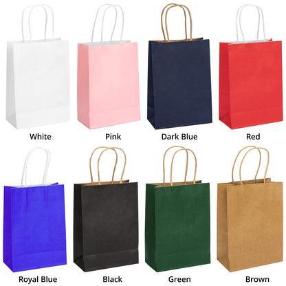 HavrePac 100 Pack 5.9x3.15x8.26 inch Small Gift Bags, Kraft Red Bags with Handles Bulk for Birthday Party Favors,Gift Paper Bags,Retail Shopping Business Goody Craft Gift Bags