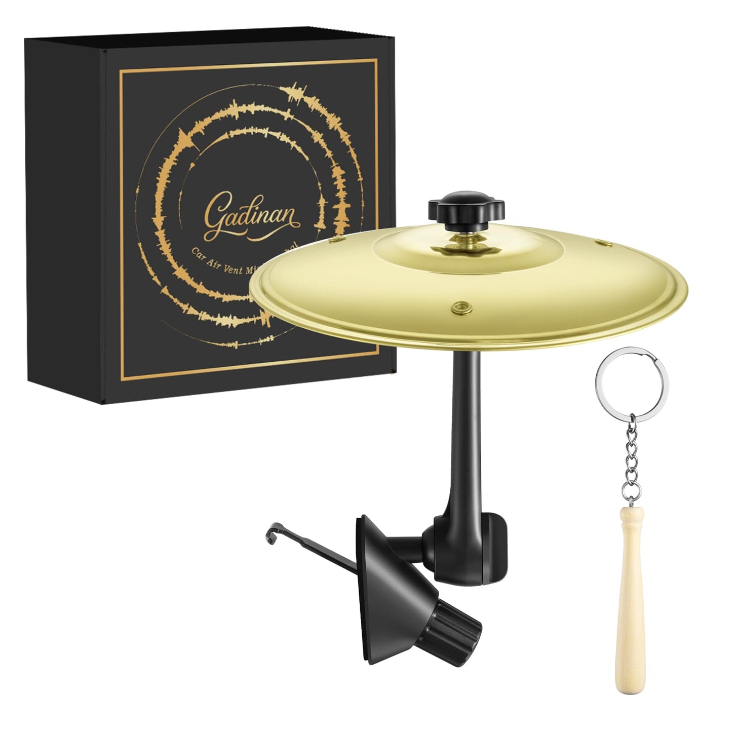 Mini Car Drum Cymbal For Car Air Vent (Gold) – Crash Cymbal Dashboard Ornament Accessory for Musicians, Drummers, Music Lovers – Funny Auto Interior Gift for Men Women Teens