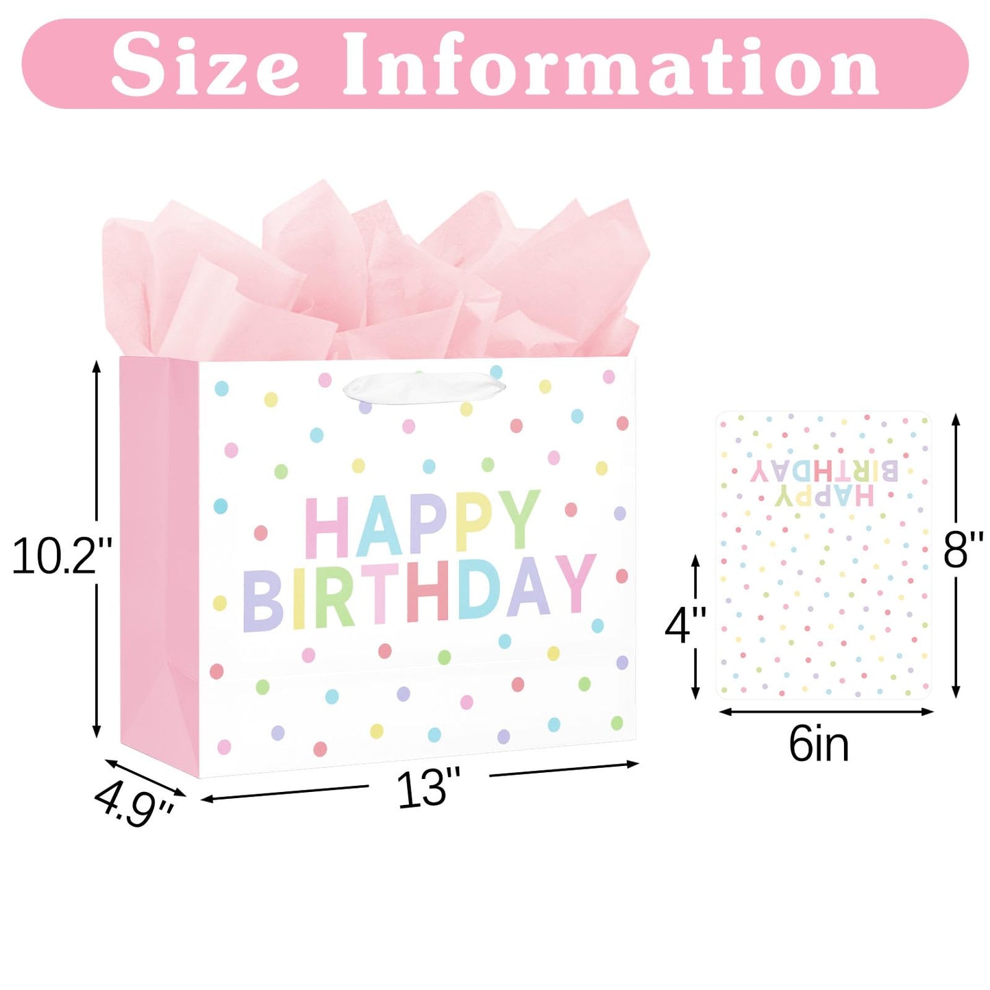 Laidans 2-Pack 13" Large Happy Birthday Gift Bags Party with Tissue Paper, Cards for Girls Women Birthday Party Favors Wrap