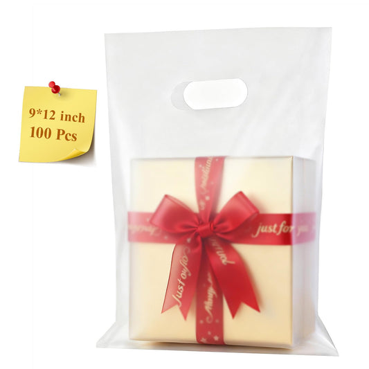 100 Pcs Plastic Bags With Handles 9"x12", Clear Gift Bags Shopping Merchandise bags for Small Business Retail Stores Gifts