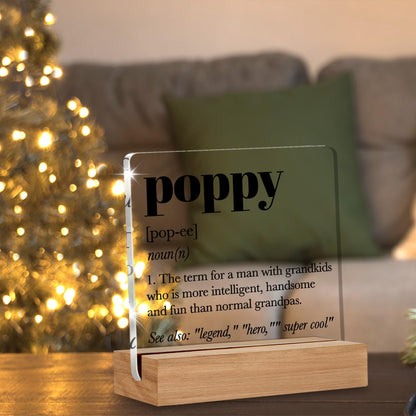 Gifts for Grandpa Poppy, Poppy Definition Gift, Grandfather Gift Ideas, Grandfather Christmas Gifts, Desk Decor Acrylic Sign, 4 x 4 Inches
