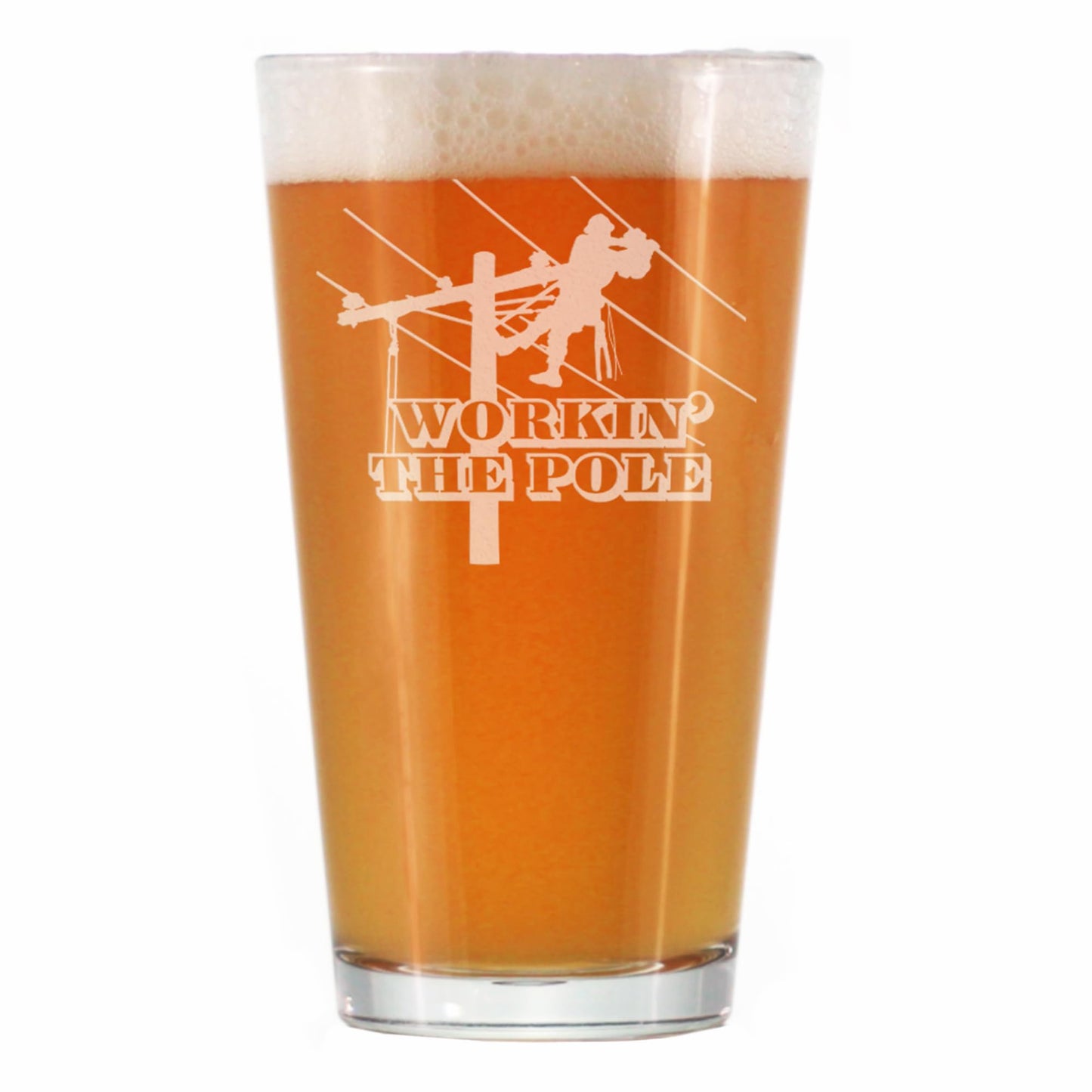 Bevvee Workin' the Pole - Lineman Electrician Pint Glass - Funny Electrician Gifts for Electricians - 16 Oz Pint Glasses