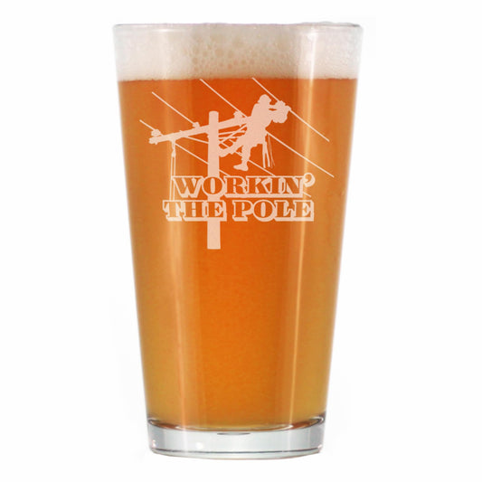 Bevvee Workin' the Pole - Lineman Electrician Pint Glass - Funny Electrician Gifts for Electricians - 16 Oz Pint Glasses