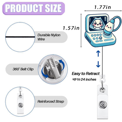 Funny Ultrasound Tech Badge Reel Retractable, OB/GYN Sonographer Badge Reel for Work, Cute Ultrasound Technician Gifts, Sonography Badge Holder with Alligator Clip & 24” Durable Nylon Cord | Acrylic