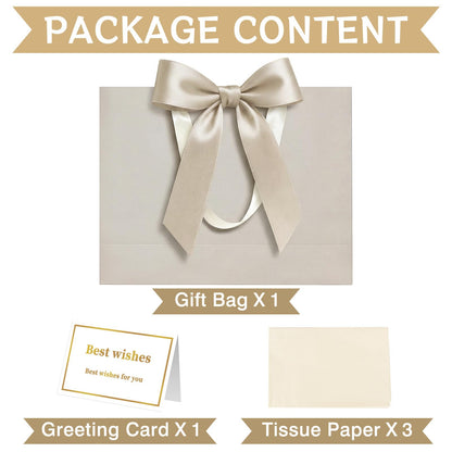 Laidans 13" Gift Bag with Handles and Bow Ribbon, Large Gift Bag with 3 Tissue Paper and 1 Card for Birthdays, Baby Showers, Wedding, Bridal Showers, Mother's Day (Champagne)