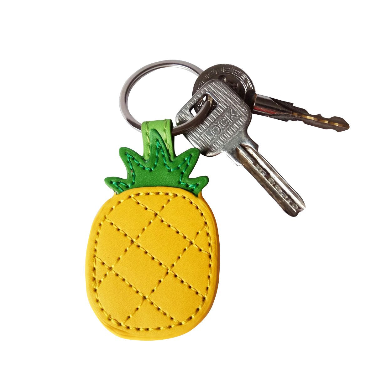 Cute Keyring, Pineapple Keychain Handmade Leather Keychain Bag Charm Car Cell Phone Decor Ornament, Gifts for Her (Yellow)