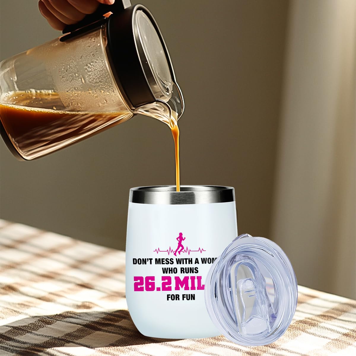 Inspirational Marathon Runner Gifts for Women Running Lover Runner Friend Bestie Birthday Christmas Wine Tumbler, 12 oz Tumbler with Lid, Straw Insulated Wine Glass Stainless Steel Travel Coffee Mug,