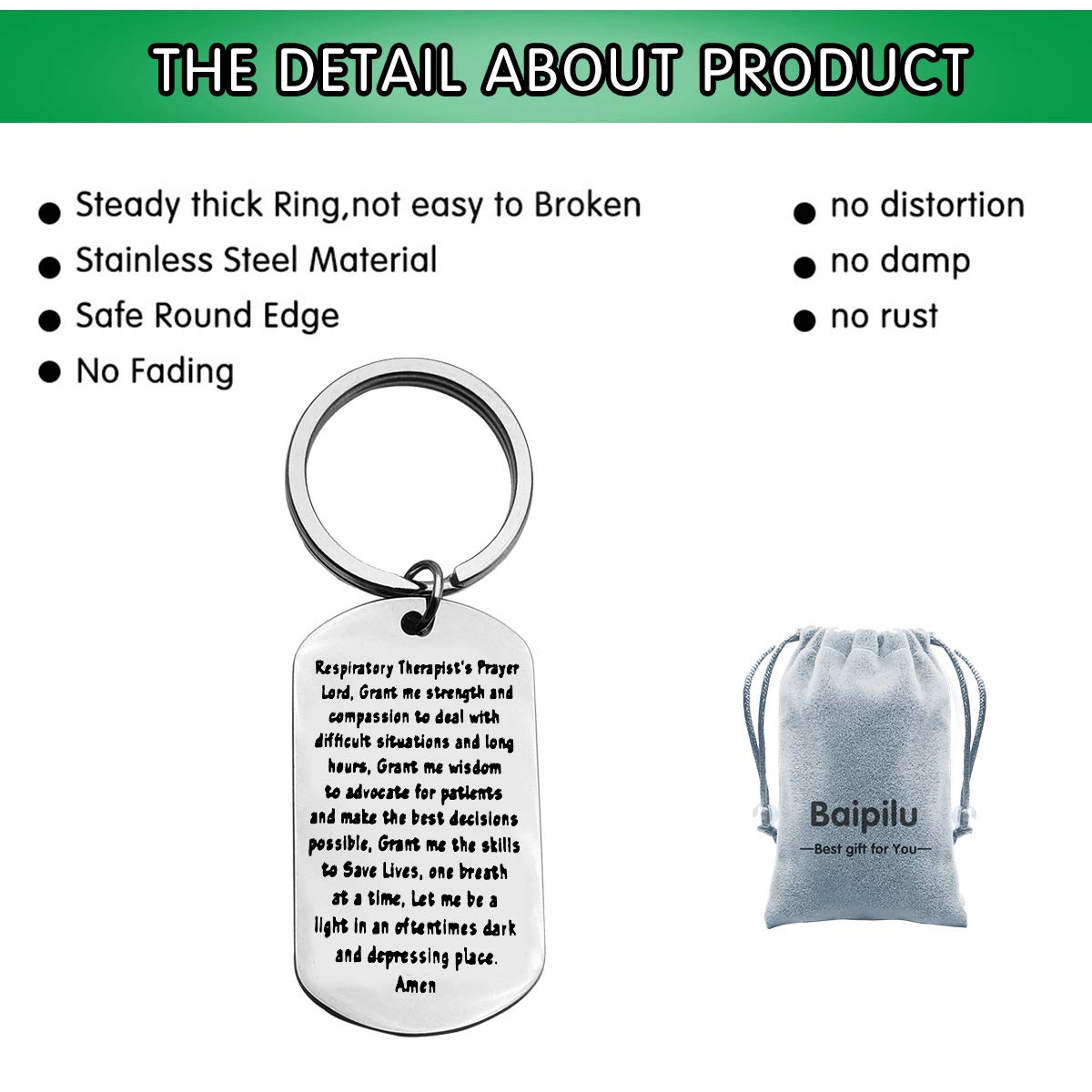 Baipilu Respiratory Therapy Gifts for Men Women Therapist Prayer Keychain Respiratory Tech Keychain Gift for Graduates Birthday Graduation Present Therapist Present