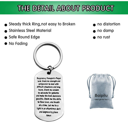 Baipilu Respiratory Therapy Gifts for Men Women Therapist Prayer Keychain Respiratory Tech Keychain Gift for Graduates Birthday Graduation Present Therapist Present