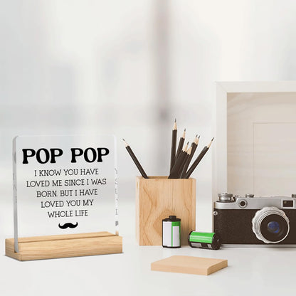Pop Pop Gifts from Grandkids Best Grandpa Gifts Father's Day Birthday Christmas Gift for Pop Pop Grandpa Clear Acrylic Desk Decoration Sign for Home Bathroom Desk Shelf 4 X 4 Inch