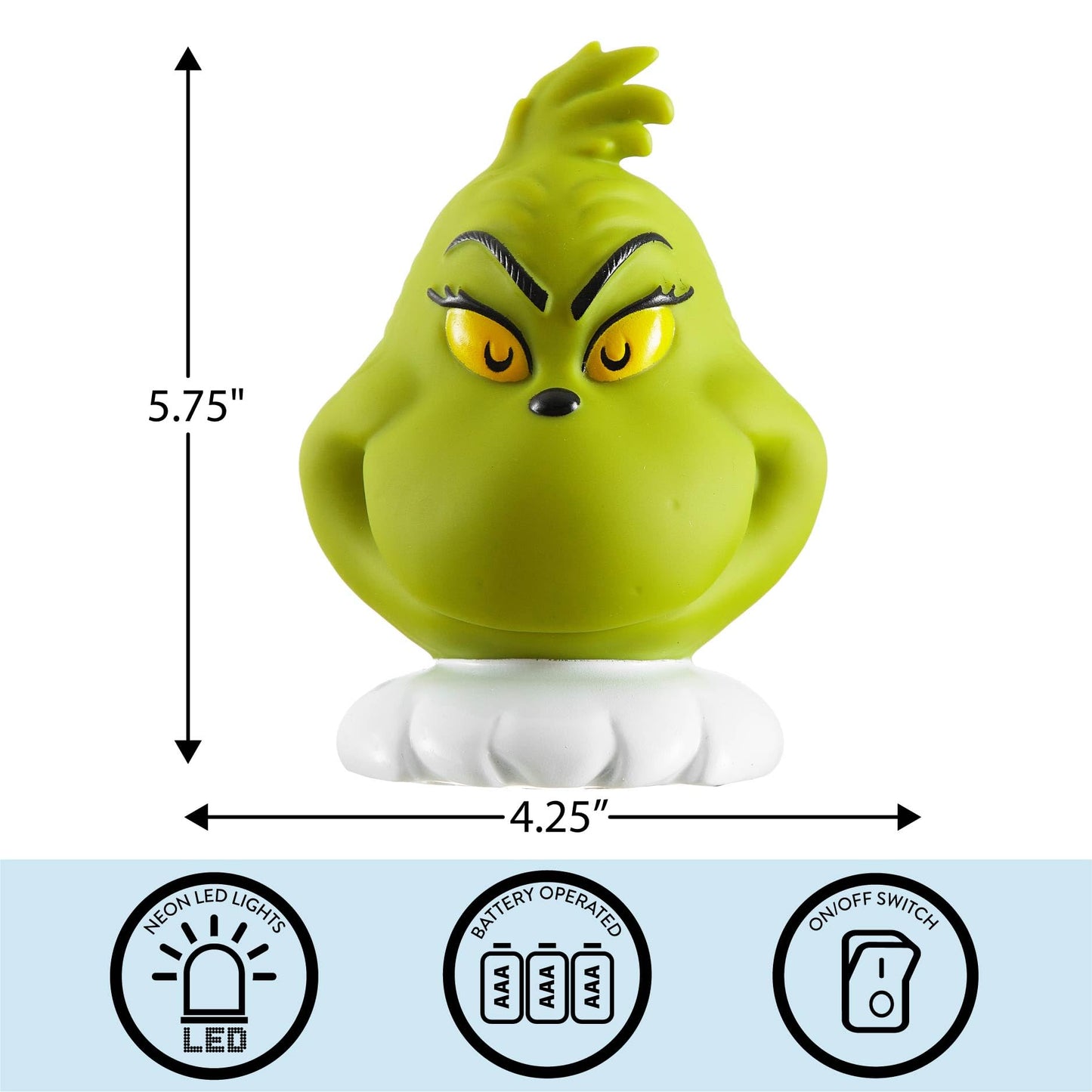 Grinch Dr.Seuss Squishy Night Light 6" Soft LED Mood Lamp for Christmas Decor, Kids Bedrooms, Collectors & Gift Giving