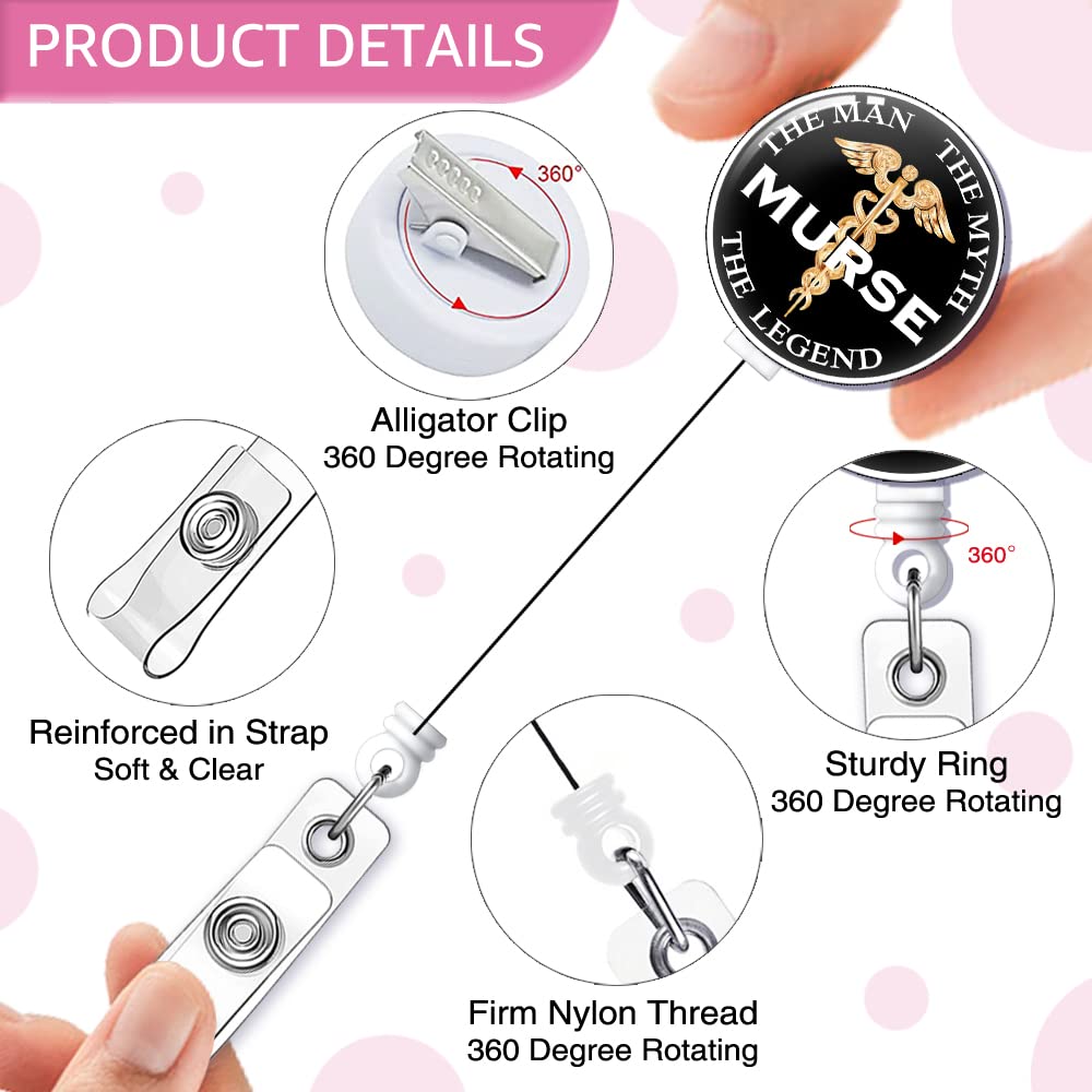 Murse The Men The Myth The Legend Badge Reel Retractable with Alligator Clip, Funny ID Badge Holder Gift for Men Veterinarian Doctors Nurses Social Worker Office Worker Boss Colleague