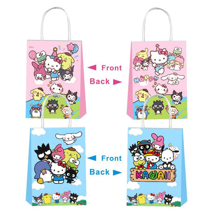 BNFUO 12pcs Kawaii and Friends Party Gift Bags with Handles,Kawaii Birthday Supplies for Cartoon and Friends Party Decorations