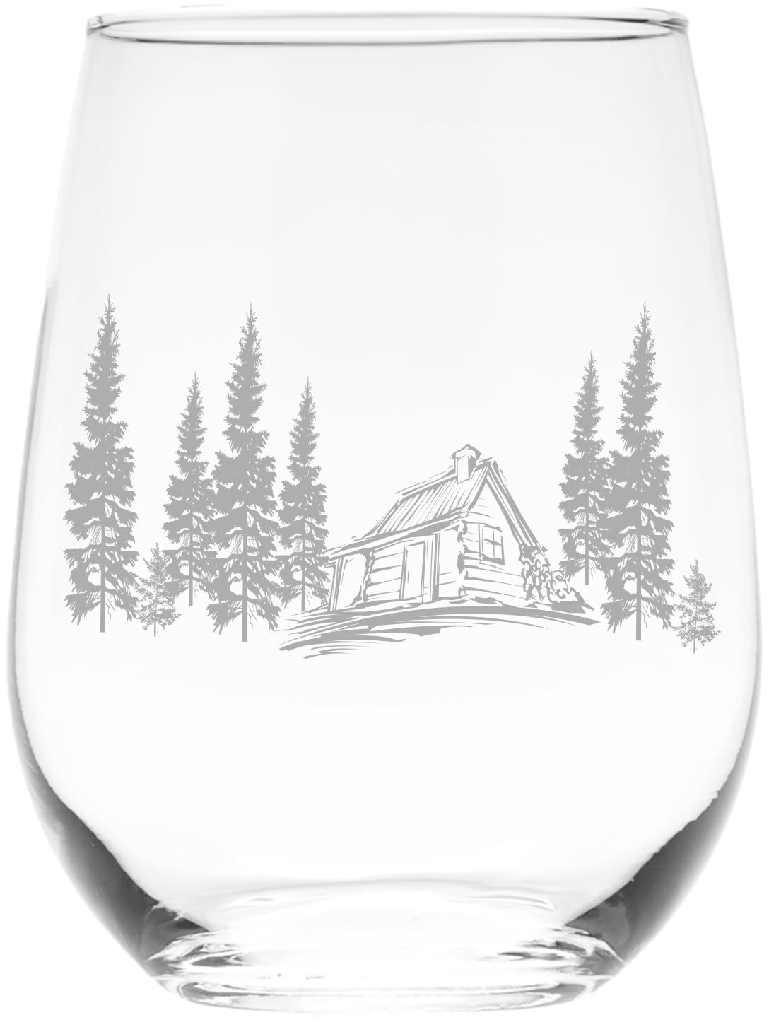 C M - Cabin in the Woods Stemless Wine Glass - 17 oz - Glass - Cabin Themed Gift for Men and Women