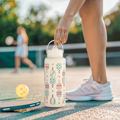 SANDJEST Pickleball Water Bottle 32oz Stainless Steel Insulated Vaccum with Lid, Pickleball Gifts for Pickleball Players, Pickleball Lovers, Women Girls Ladies