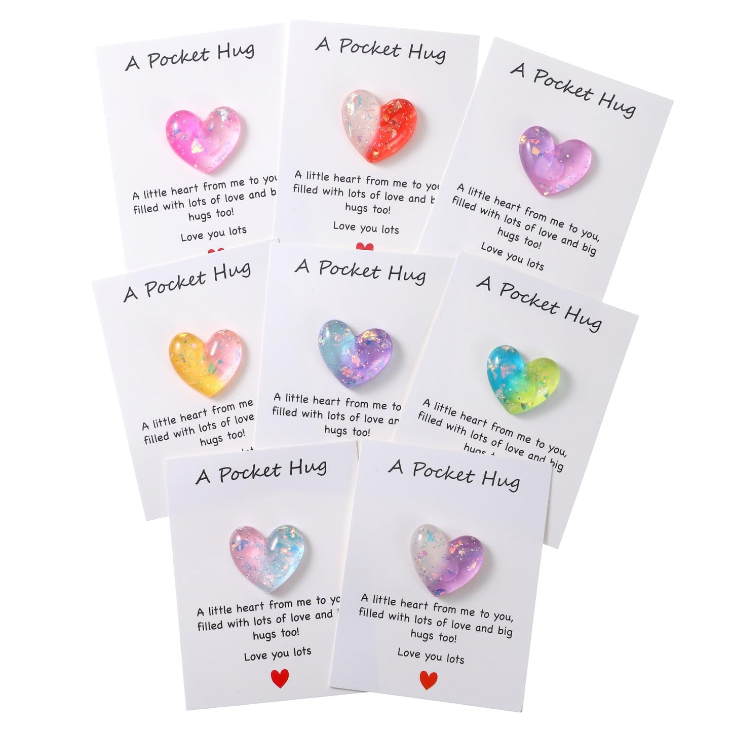 Tucnoeu 8 Pcs Pocket Hug Heart Greeting Cards, Little Heart Pocket Hug Card,Gift for Valentines Day, Keepsake Exchange Relationship Cards for Colleagues, Family, Friends