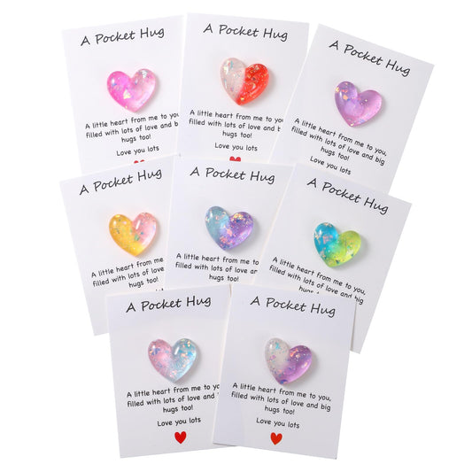 Tucnoeu 8 Pcs Pocket Hug Heart Greeting Cards, Little Heart Pocket Hug Card,Gift for Valentines Day, Keepsake Exchange Relationship Cards for Colleagues, Family, Friends