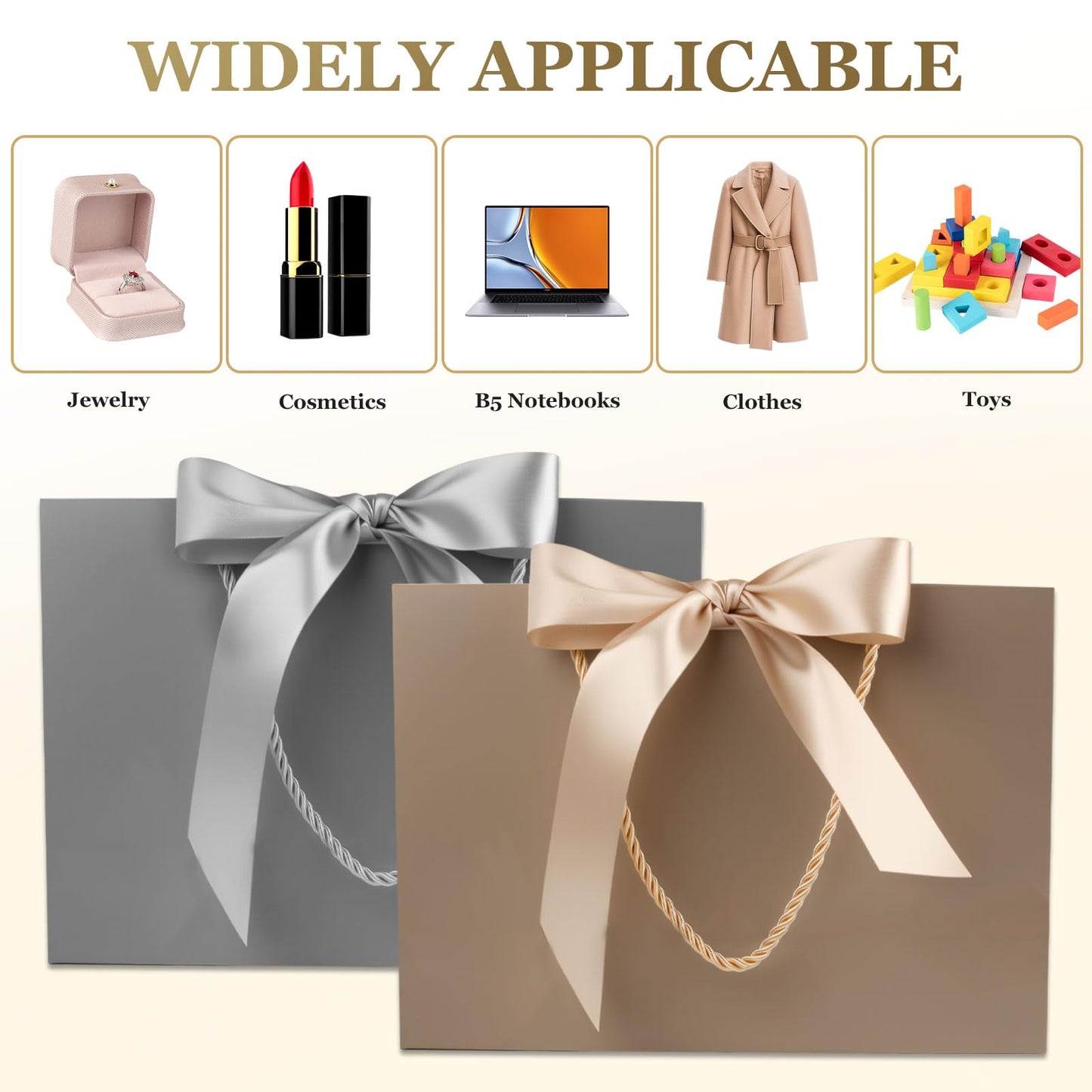 Ninsula 2 Pcs Large Gift Bag, Birthday Gift Bag With 2-Color Ribbon, 2 Greeting Cards and 4 Sheets Tissue Paper, Portable Paper Gift Bag for Birthday Parties, Wedding Parties, Baby Showers, Christmas