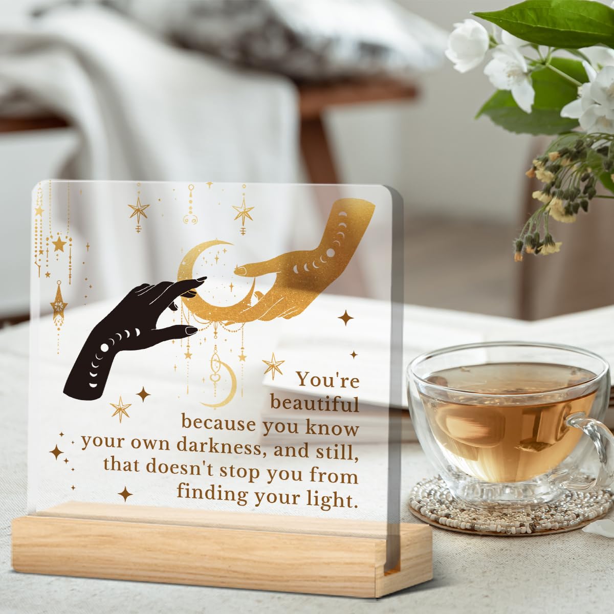 Witchy Gifts for Women Men, Inspirational Gifts for Friend Coworker, Gothic Room Decor, Encouraging Gift, Celestial Wiccan Witch Acrylic Desk Sign Home Decor (4 x 4 Inches)