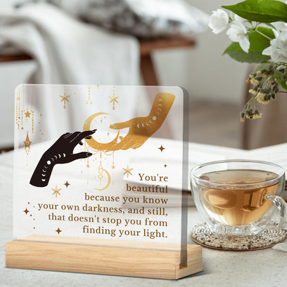 Witchy Gifts for Women Men, Inspirational Gifts for Friend Coworker, Gothic Room Decor, Encouraging Gift, Celestial Wiccan Witch Acrylic Desk Sign Home Decor (4 x 4 Inches)