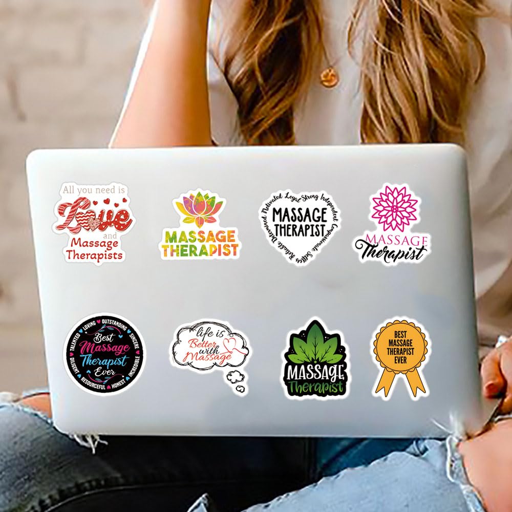 60Pcs Massage Therapists Stickers Pack, Aesthetic Vinyl Waterproof Sticker Decals for Water Bottle,Laptop,Phone,Skateboard,Scrapbooking,Bumper for Party Supply Decor Favor…