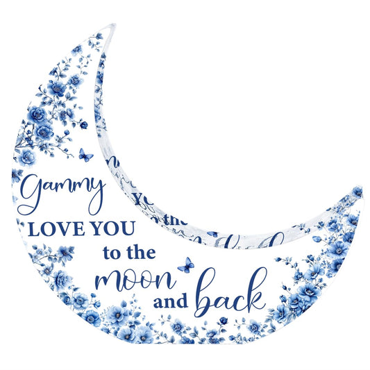 Gammy Gifts, Mothers Day Birthday Gifts for Grandma, Moon Acrylic Desk Decorations, Retirement Appreciation Gift for Women Granny Nana, Blue Floral Acrylic Plaque for Office Bedroom Decor