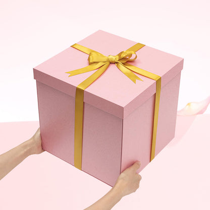 Mefleet Large Gift Box with Lid for Presents 12x12x12 Inches Extra Big Deep Square Pink Boxes 1 Pack for Christmas, Birthday, Valentine's Day, Mother's Day - Contains Crinkle Paper, Ribbon and Card