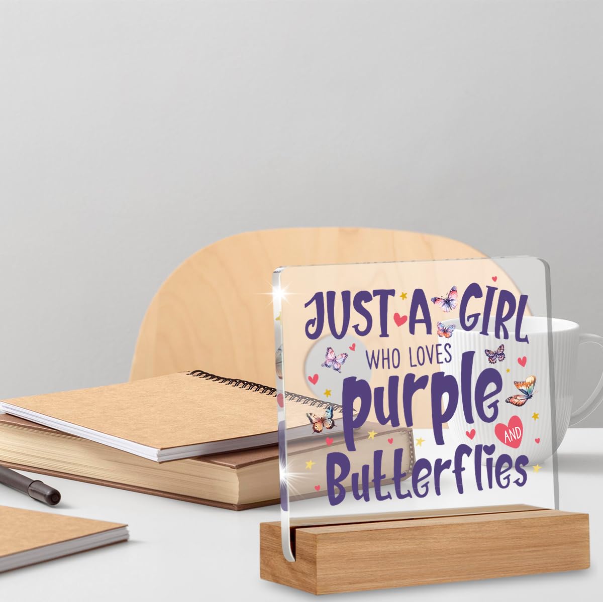 Purple Butterfly Gifts for Women Butterfly Lovers, Birthday Gifts for Friends Coworker, Just A Girl Who Loves Purple Butterflies Acrylic Plaque Desk Signs Decor 4 × 4 Inches